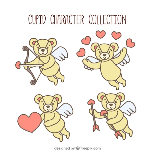 Fantastic cupid characters with red hearts