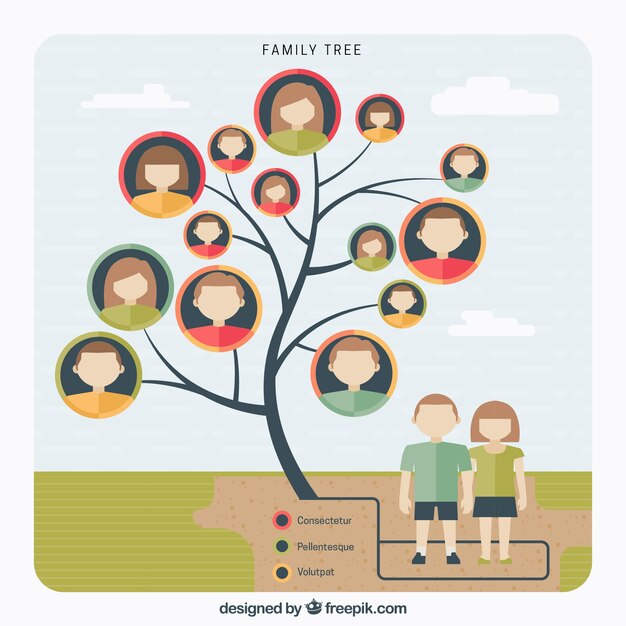 Fantastic family tree in flat design