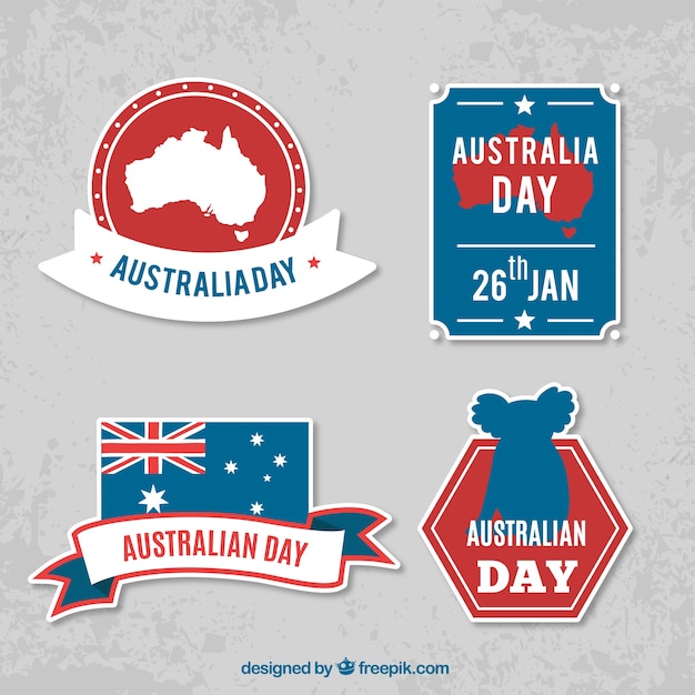 Free vector fantastic flat stickers for australia day