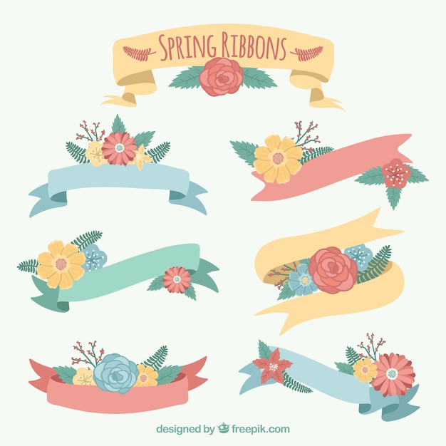 Floral Ribbons for Spring – Free Vector Download