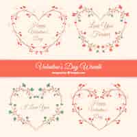Бесплатное векторное изображение Фантастические цветочные венки в плоский дизайн для дня святого валентина