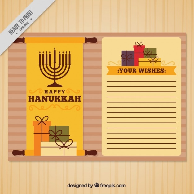 Fantastic greeting card with gifts and candelabra for hanukkah