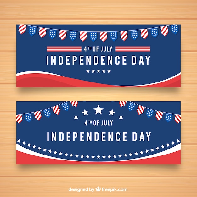 Free vector fantastic independence day banners with decorative garlands