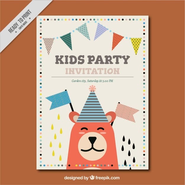 Free vector fantastic invitation with garlands and smiling bear