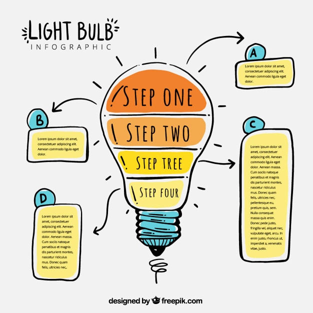 Fantastic light bulb infographic with four steps