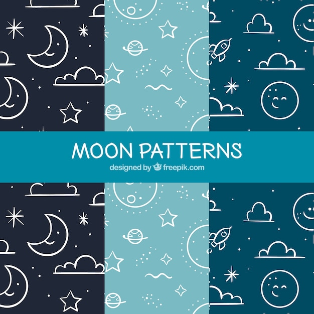 Free vector fantastic moon patterns with lineal elements