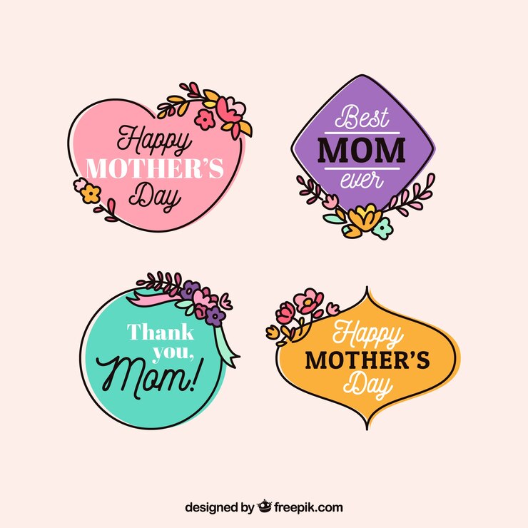 मुफ़्त वेक्टर fantastic mother's day stickers with hand-drawn flowers
