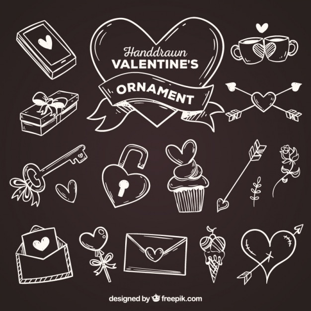 Fantastic ornaments for valentine's day in hand-drawn style