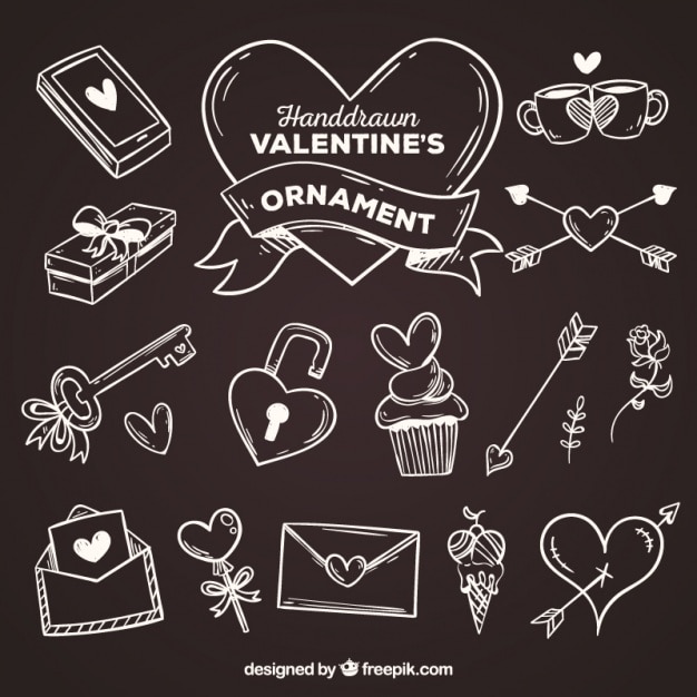 Vettore gratuito ornamenti fantastico per san valentino in stile disegnato a mano