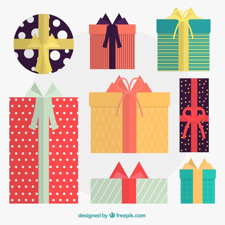 Free Vector fantastic pack of christmas gifts with colorful ribbons
