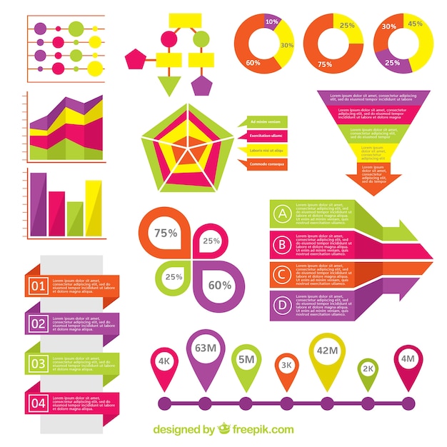 Vettore gratuito fantastico pacchetto di elementi colorati per infografica