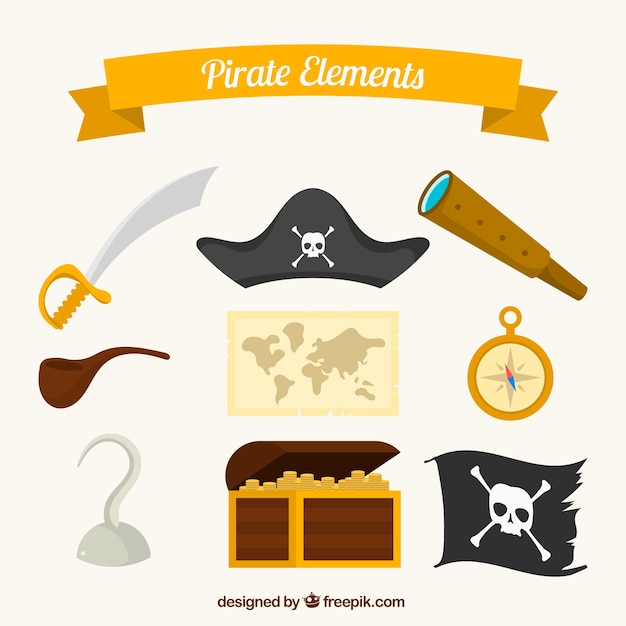 Free vector fantastic pack of flat pirate elements