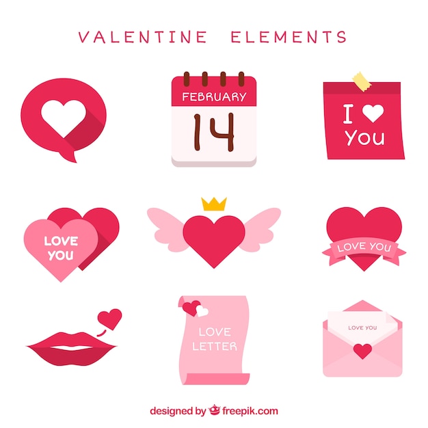 Free vector fantastic pack of valentine items in pink tones