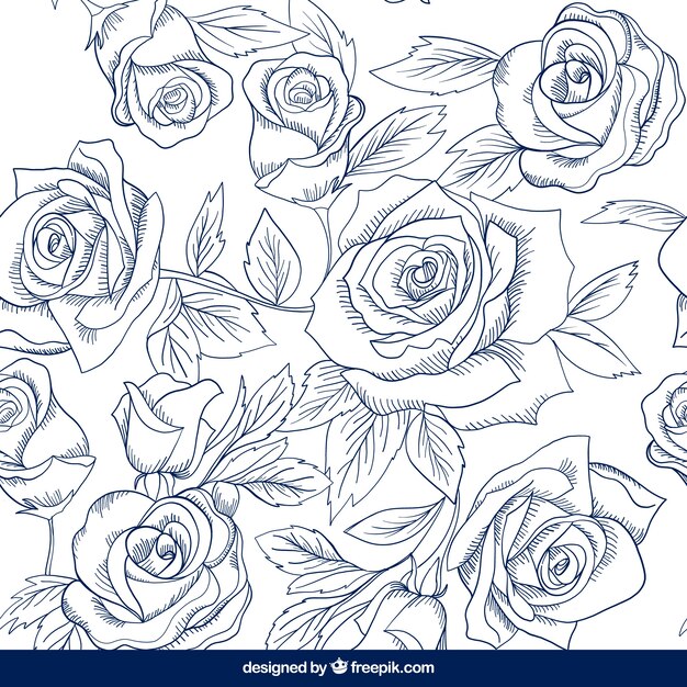 Fantastic pattern of hand-drawn roses