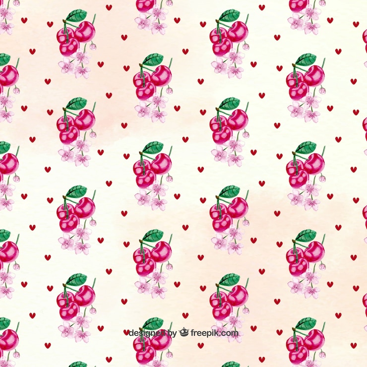 Free Vector fantastic pattern with hearts and cherries