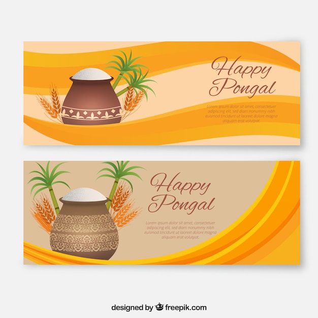 Fantastic pongal banners with wavy background