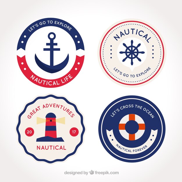 Fantastic round nautical badges with red details