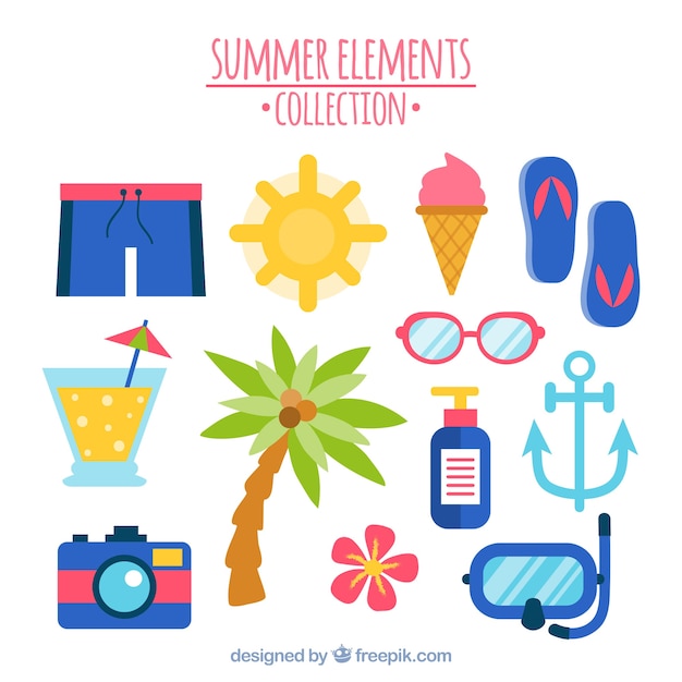 Free vector fantastic selection of flat summer objects