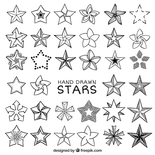 Vettore gratuito fantastico set di stelle disegnate a mano