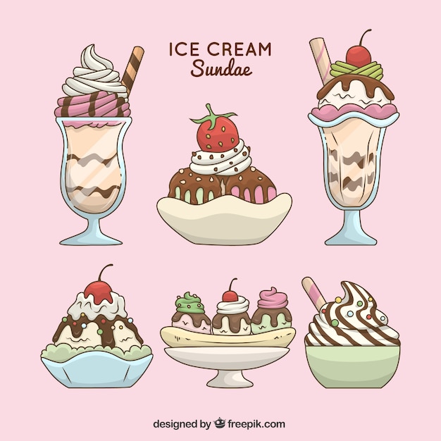 無料ベクター アイスクリーム入りの夏のデザートの素晴らしいセット