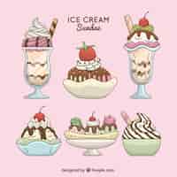 Free vector fantastic set of summer desserts with ice cream