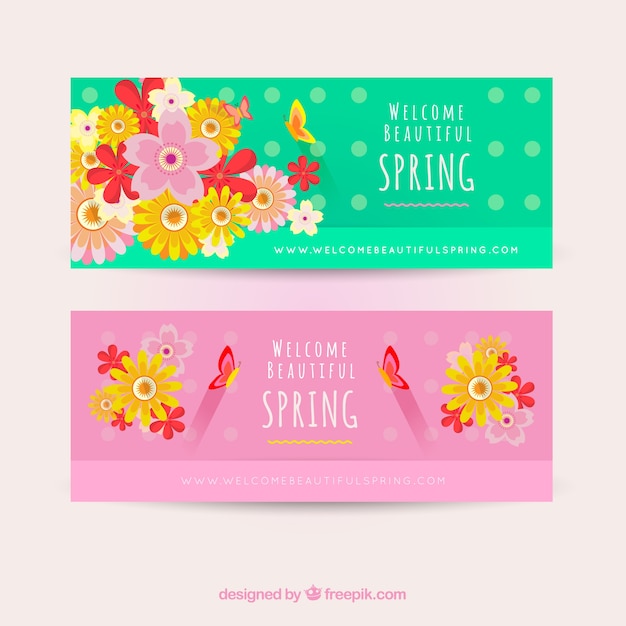 花と蝶と素晴らしい春のバナー