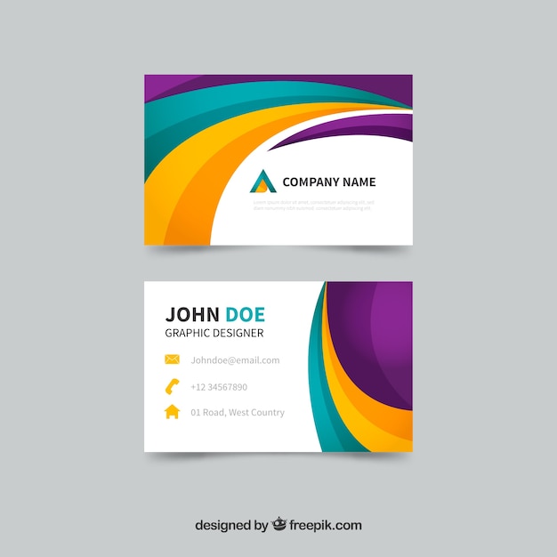 Free vector fantastic visiting card with colored wavy forms