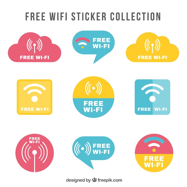 Free Vector fantastic wifi stickers in pastel colors