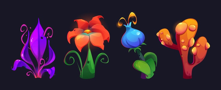 Free Vector fantasy alien flower magic forest plant game set