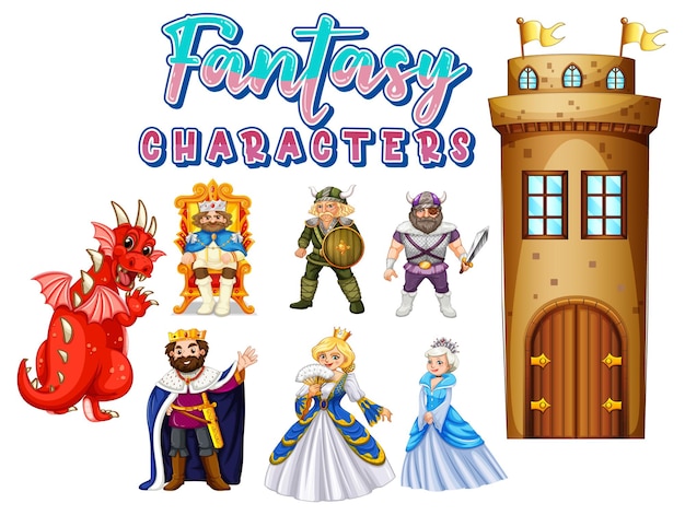 Set di personaggi dei cartoni animati fantasy