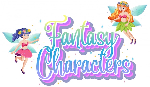 Fantasy characters logo with fairy tales on white background