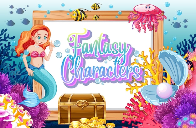 Логотип фэнтезийных персонажей с русалками на подводном фоне