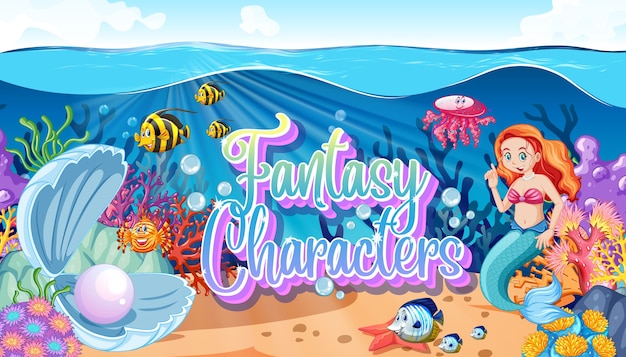 Logo di personaggi di fantasia con sirene sul mare