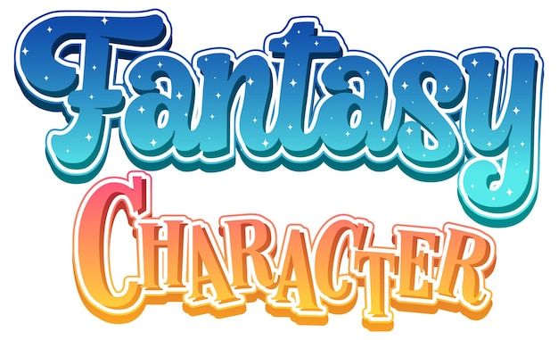 Fantasy Characters text word in cartoon style