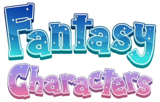 Free vector fantasy characters text word in cartoon style