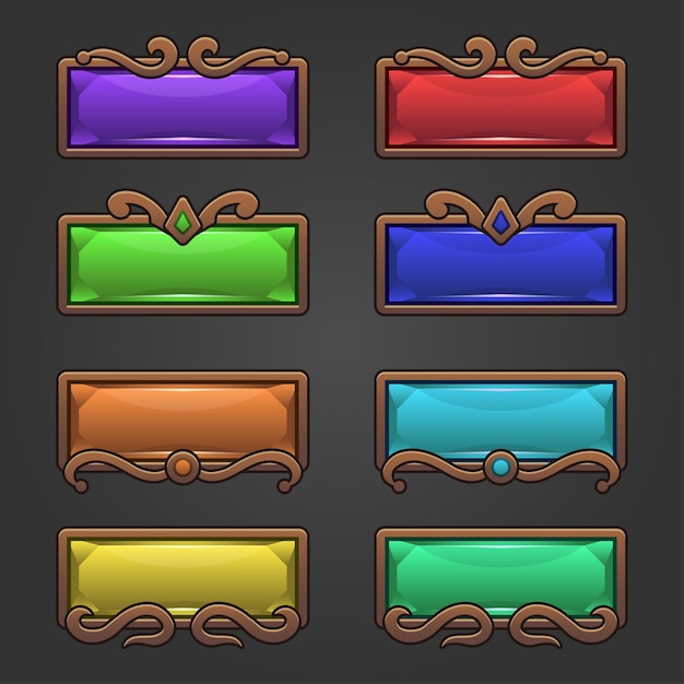 Free vector fantasy design for game buttons set in square shape