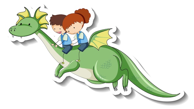 Fantasy dragon cartoon character in sticker style