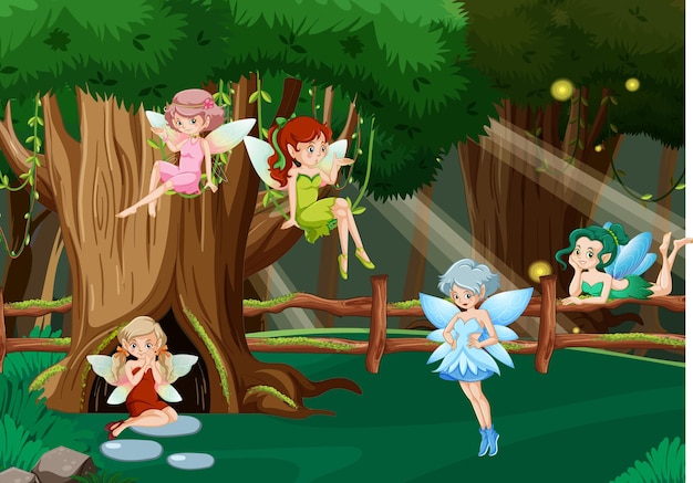 Фэнтезийный лес с милыми феями