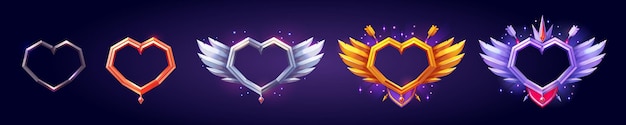 Free vector fantasy game avatar frames in heart shape