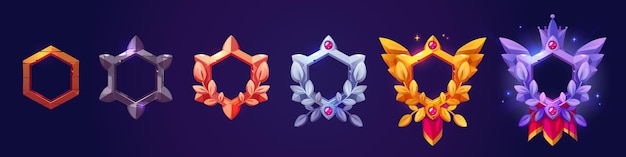 Fantasy hexagon frames of game avatars