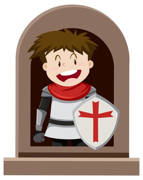 Fantasy knight character by the window on white background