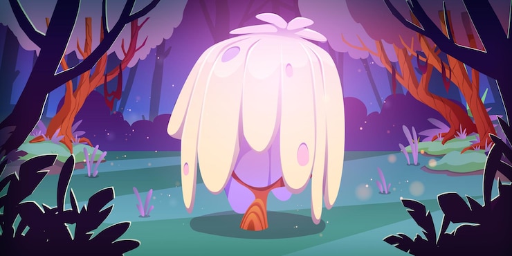 Free Vector fantasy landscape of forest swamp with unusual mushroom