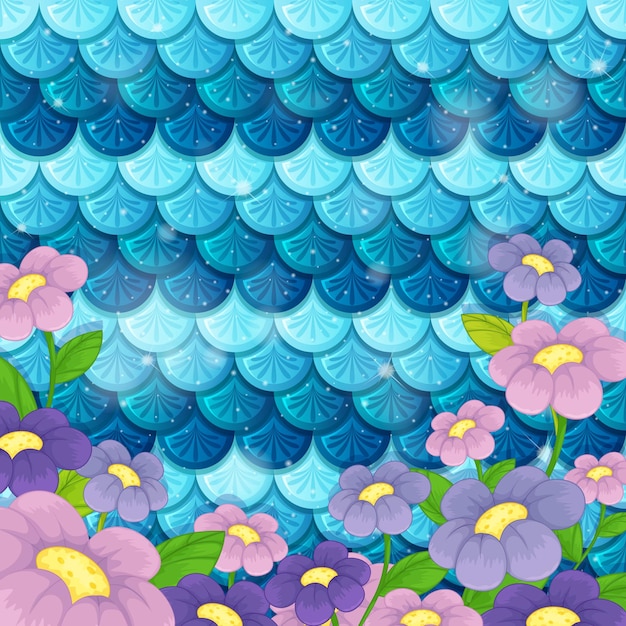 Free vector fantasy mermaid scale pattern with many flowers