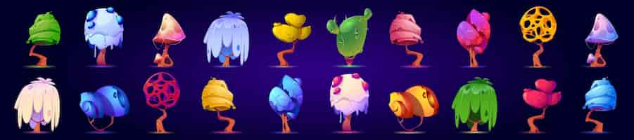 Free vector fantasy mushrooms or alien trees elements set