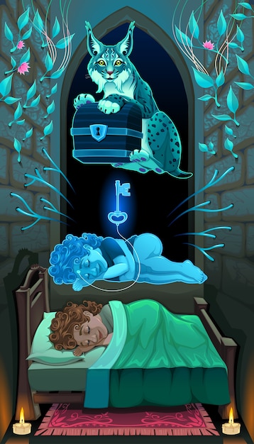 Free vector fantasy scene of boy dreaming