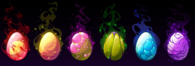 Fantasy set of eggs of dragon magic creature