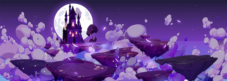 無料Vector 魔法の城のベクトルの背景へのファンタジー空の道