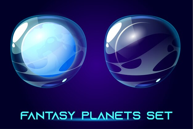 Fantasy space planets set for ui galaxy game.