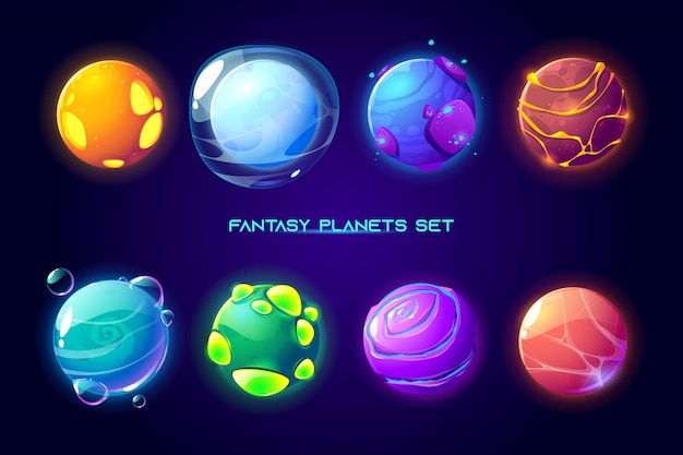 Free vector fantasy space planets for ui galaxy game