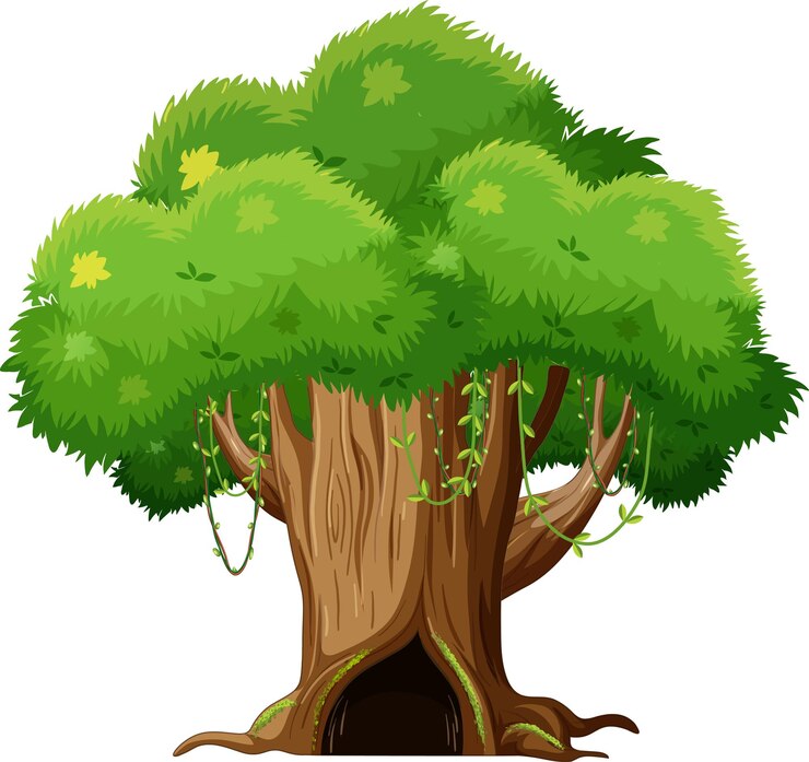 Free Vector fantasy tree house inside tree trunk on white background